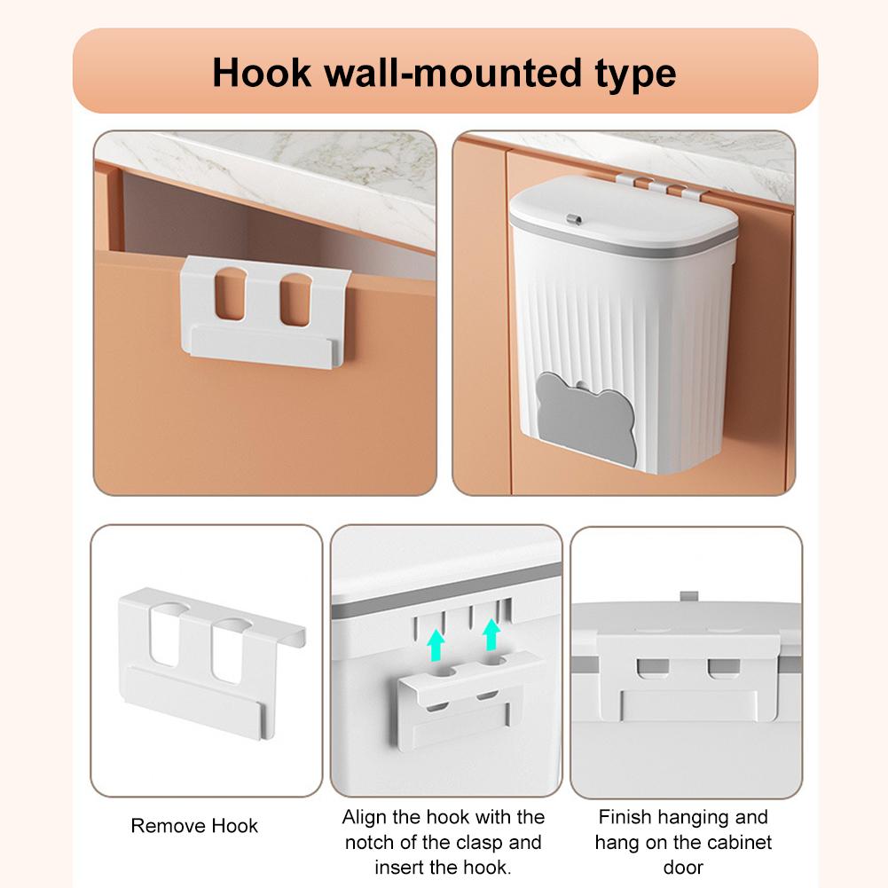11L/3gal Wall Mounted Hanging Waste Bin & Lid Cabinet Door Trash Can Household Food Garbage Bin for Counter Top Or Under Sink