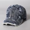 Washed Old Denim Cap, Ripped Soft Top Baseball Cap, Men's and Women's Street Visors