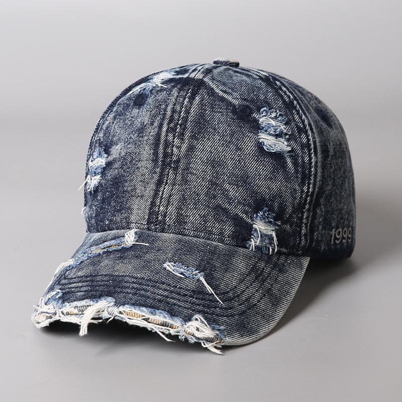 Washed Old Denim Cap, Ripped Soft Top Baseball Cap, Men's and Women's Street Visors