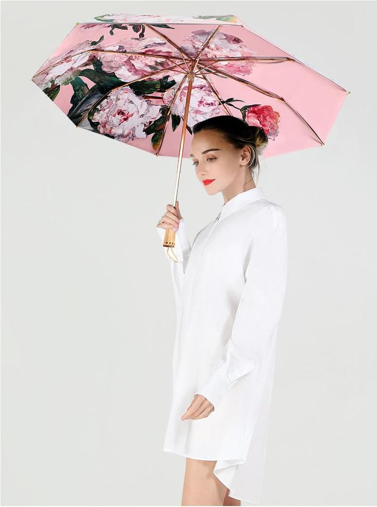 Faltbar Geeignet für Alle Floral Manuell 8 UV GPT Blume Rosa [Kofferfirma] Regenschirm, Wetter, Druck, Stilvoll, Damen, Groß, 97cm, Bedienung,