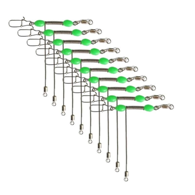 10Pcs/pack Luminous Beaded T Shape Fishing Swivels, Corrosion Resistant Stainless Steel 3 Way Rolling Swivels Snaps Set