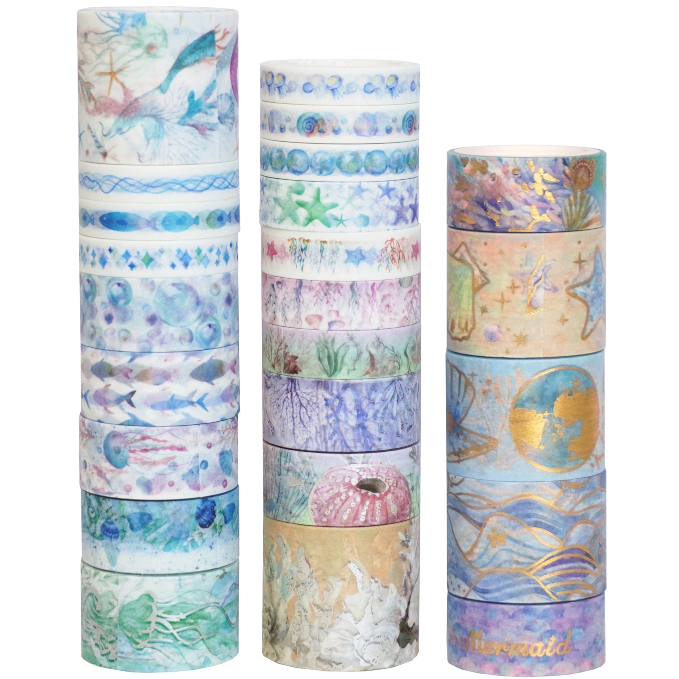 

YUBX Набор маскировочной ленты «Морская жизнь» с дизайном аквариума и золотой лентой васи для подарков и декора своими руками, 24, фольга, рукоделие, журналы, планеры,