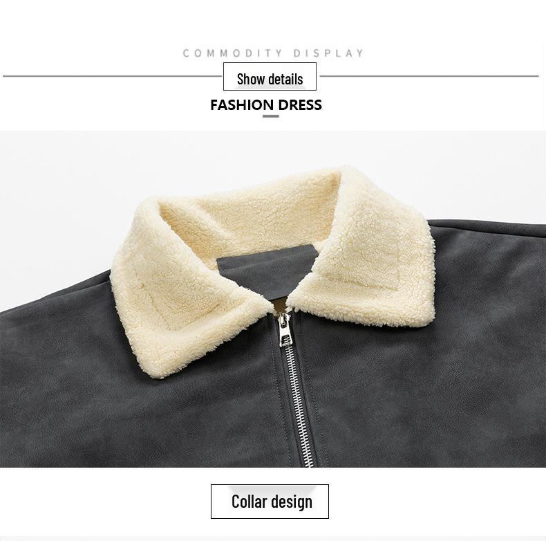 American Retro Leather Jacket with Velvet Lining - Warm Winter Lapel Zipper Coat