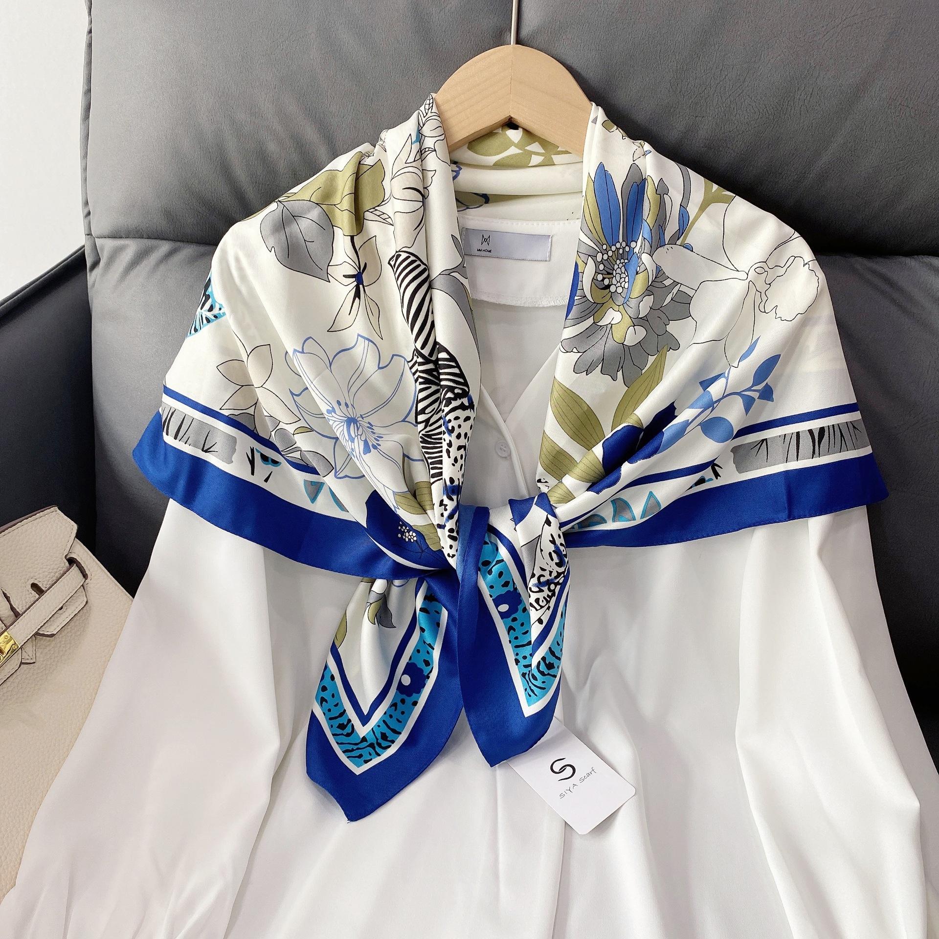 Japan and Korea sweet silk scarf summer new multi-functional decorative women s scarf 90 twill silk floral square scarf 90*90cm