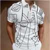 Summer Men's Casual Striped Houndstooth Digital Print T-Shirt Zipper Polo Shirt