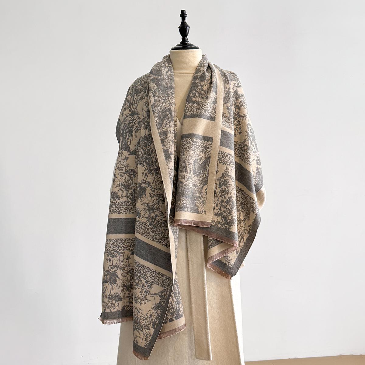 

Elegant Ladies Pashmina Autumn & Winter Thick Warmth Double Sided Tassel Printing Shawl Coldproof Windproof Blanket Scarf