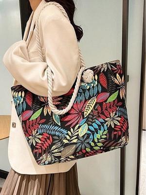 Women's 2025 Canvas Tote Bag: New Print, Large Capacity, Versatile Shoulder Handbag