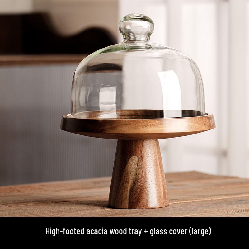 Abay Retro Wooden Cake Stand with Glass Dome