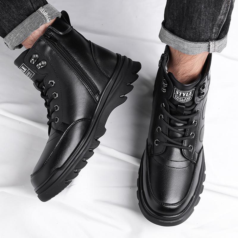 Scarpe Calde in Cotone Invernali High Top da Uomo Nuovi Designer Stivali in Pelle di Mucca Nera Moda Maschile Casual Piattaforma Stivali da Lavoro Uomo