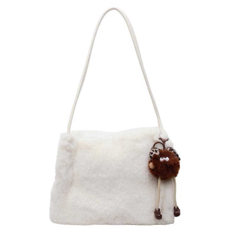 

Плюшевая сумка Женская сумка-мессенджер для поездок Однотонная сумка-тоут белый