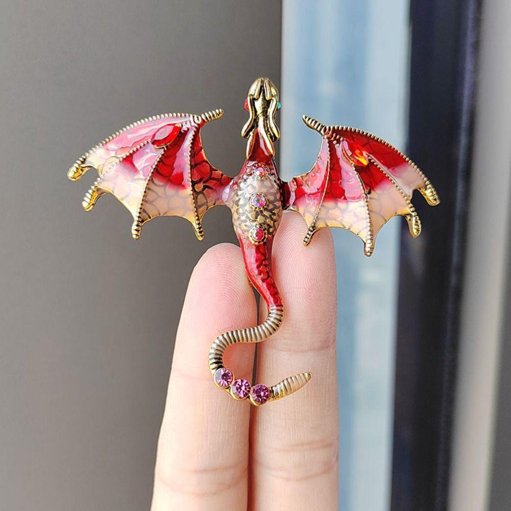 Vintage Enamel Dragon Brooches Jewelry Flying Dragon Brooch Office Rhinestone Brooch Pins