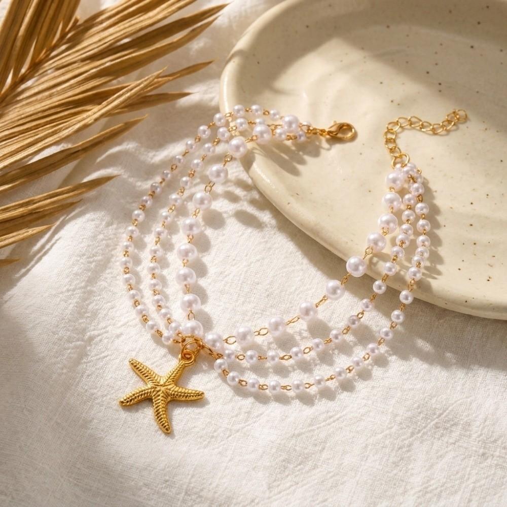 Ocean Style Imitation Pearl Anklet Bohemian Shell Anklet New Starfish Pendant Anklet Jewelry