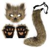 3PCS Handmade Faux Fur Masque Fox Masque Handmade Faux Fur Cat Fox Masquerade Kit for Halloween Party Cosplay Therian