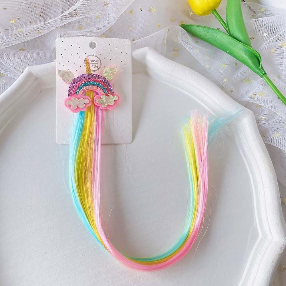 Hair Clips Unicorn Colorful Wigs Hair Clip Kids Gift Girls Birthday Party Decoration Favors Rainbow Headwear Braids Accessories