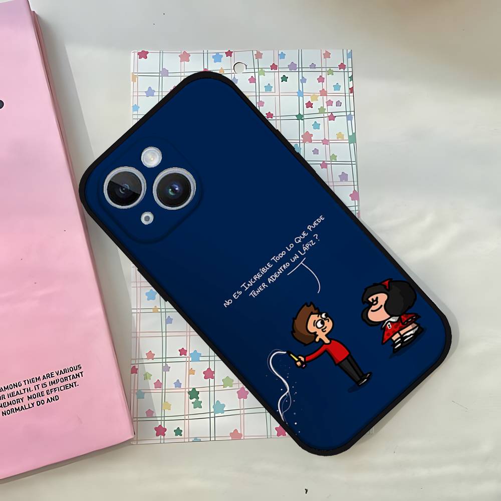 Cartoon Cute Mafalda Phone Case For IPhone 1716 15 14 13 Pro Max 11 12 Mini X Xs XR Black Silicone Cover
