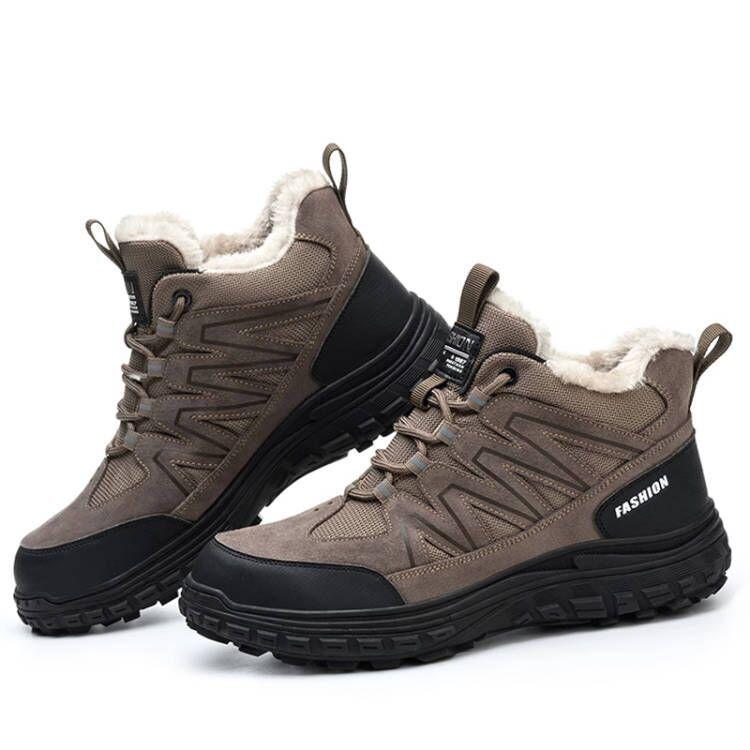 Anzhi Men s High-Top Summer Safety Shoes: Anti-Smash, Anti-Puncture, Non-Slip, Lightweight, Warm Velvet. Brown Plus Velvet;43