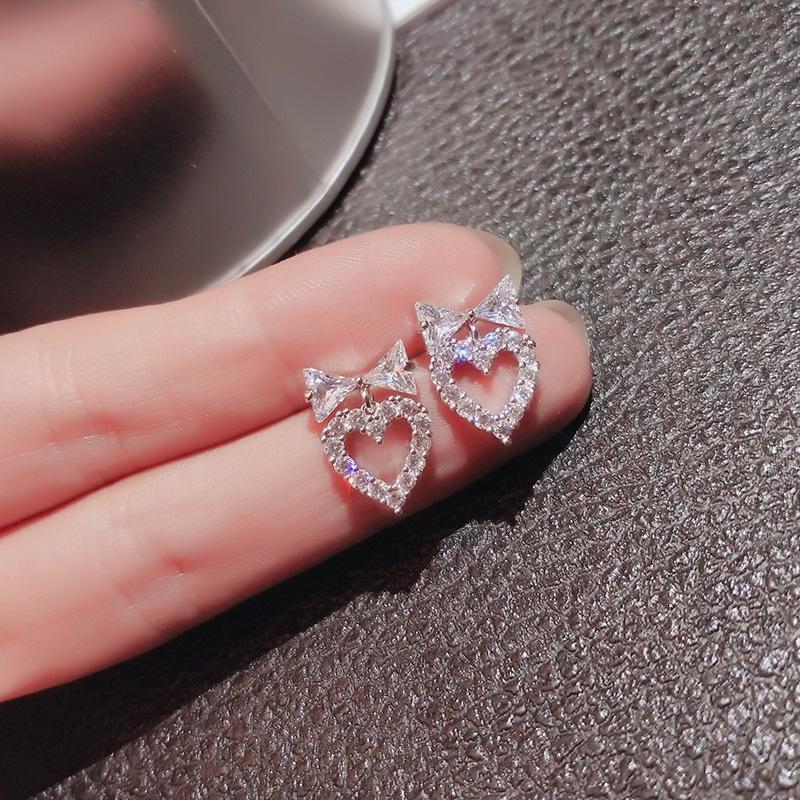 Heart Bow Diamond Stud Earrings - Trendy Autumn/Winter 2021 Korean Style
