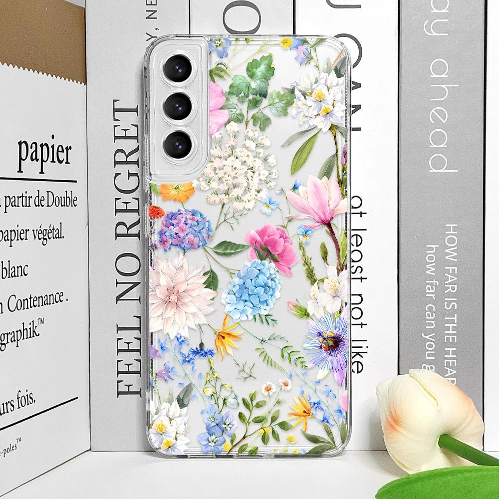 Cute Flower Painted Clear Phone Case for Samsung A55 A54 A53 A51 A70 A32 A31 A22 A13 5G Ultra Soft Covers Colorful Floral Fundas