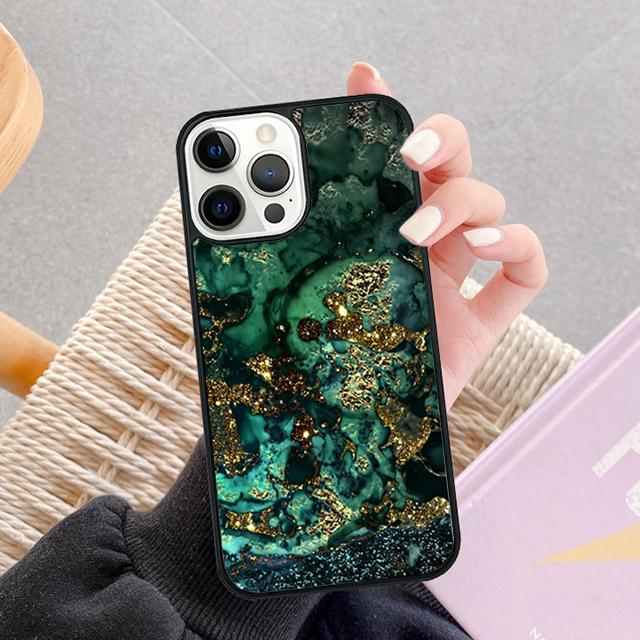 Teal Blue Gold Agate Marble Phone Case For iPhone 17 Air 13 12 14 15 16  Cover For Apple iPhone 17 Air Pro Max Plus Coque