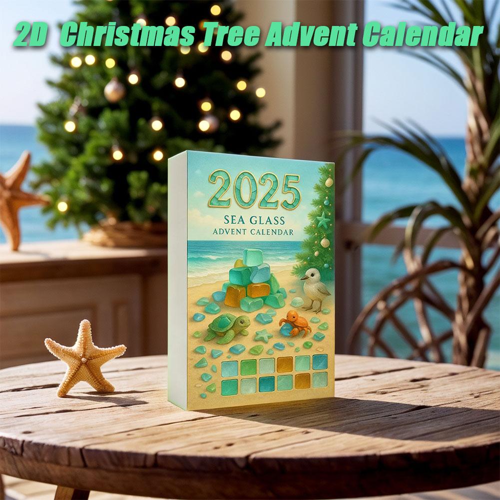 2D Flat Sea Glass Christmas Tree Advent Calendar,  24 Days Christmas Countdown Calendar 24 Collectible Acrylic Hanging Ornaments