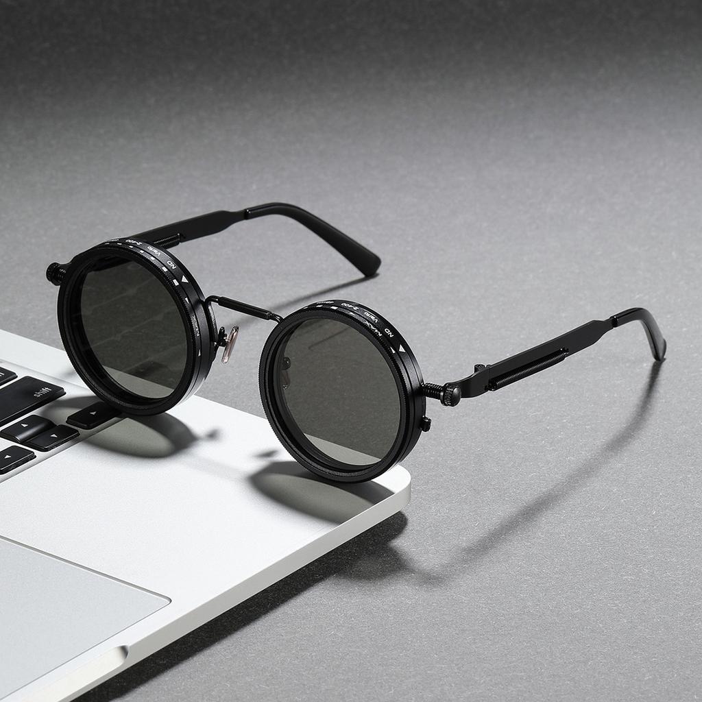 Handmade Adjustable Dimming Sunglasses Retro Punk Round Men'S Outdoor Fishing Uv400 Polarized Driving Sunglasses For Women