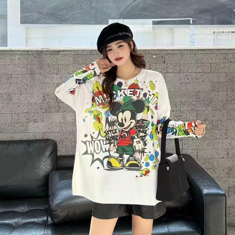 Women's Plus Size Cartoon Print Sweater - Autumn/Winter Trendy Heavy Knit Pullover