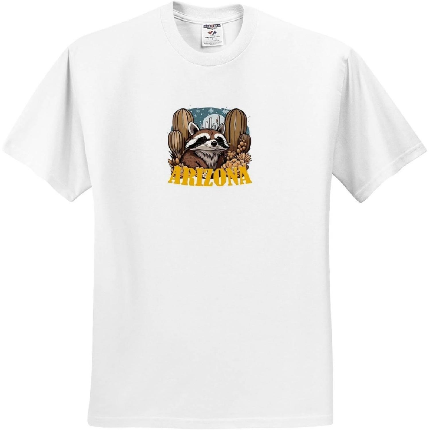 3dRose, Arizona Ring-Tailed Cat Surrounded by White Cacti Blossom, T-Shirt XXXXXL белый