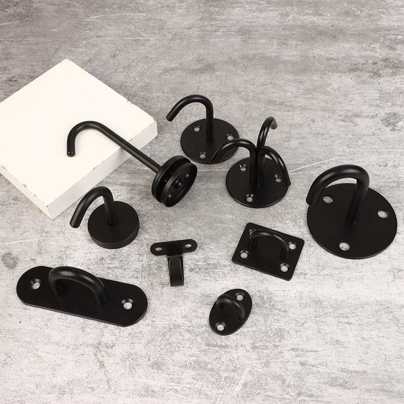 4Pcs Black Stainless Steel Top Hook Wall Bag Ceiling Fan Lamp Roof Fan U-Shaped Hooks