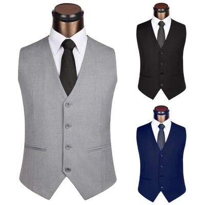 Men Solid Color Sleeveless Back Straps Single-breasted Slim Business Waistcoat