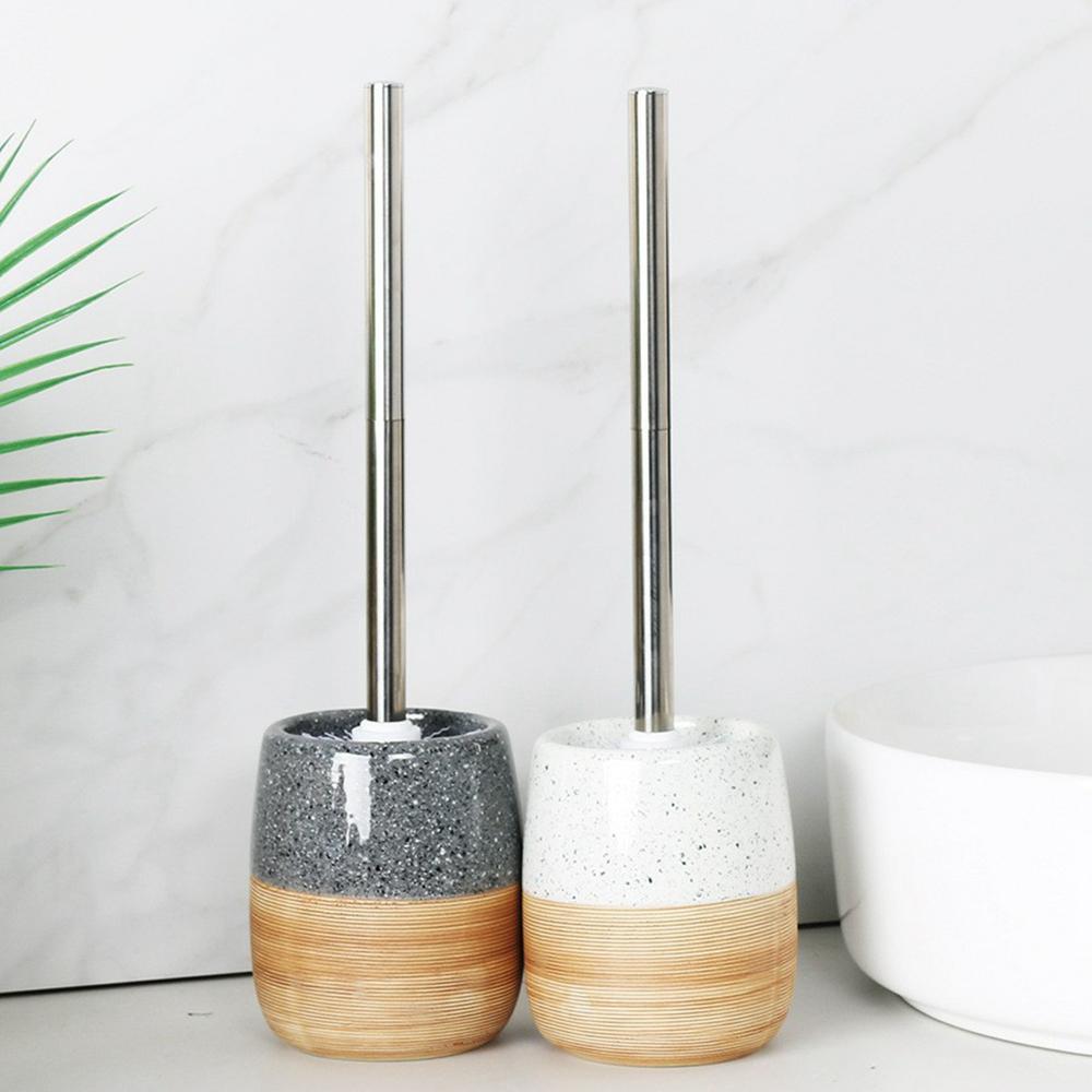 Long Handle Toilet Brush Bathroom Cleaning Tool with Ceramic Base Holder