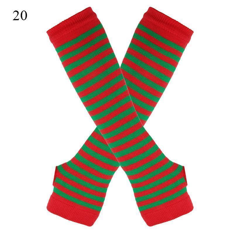 Striped Elbow Gloves Women Emo Gloves Winter Warm Long Sleeves Gloves Women Fingerless Stripe Hip-Hop Knitted Elbow Mittens