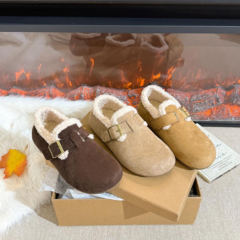 Fleece Thickened Versatile Thick-soled Snow Cotton Shoes Women's Warm Outer Birkenstock Fluffy Shoes