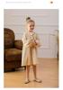 Spring 2026 Korean Forest-Style Floral Print Dress with Pleated Stand Collar, Puff Long Sleeves, and Lace Accents for Girls
