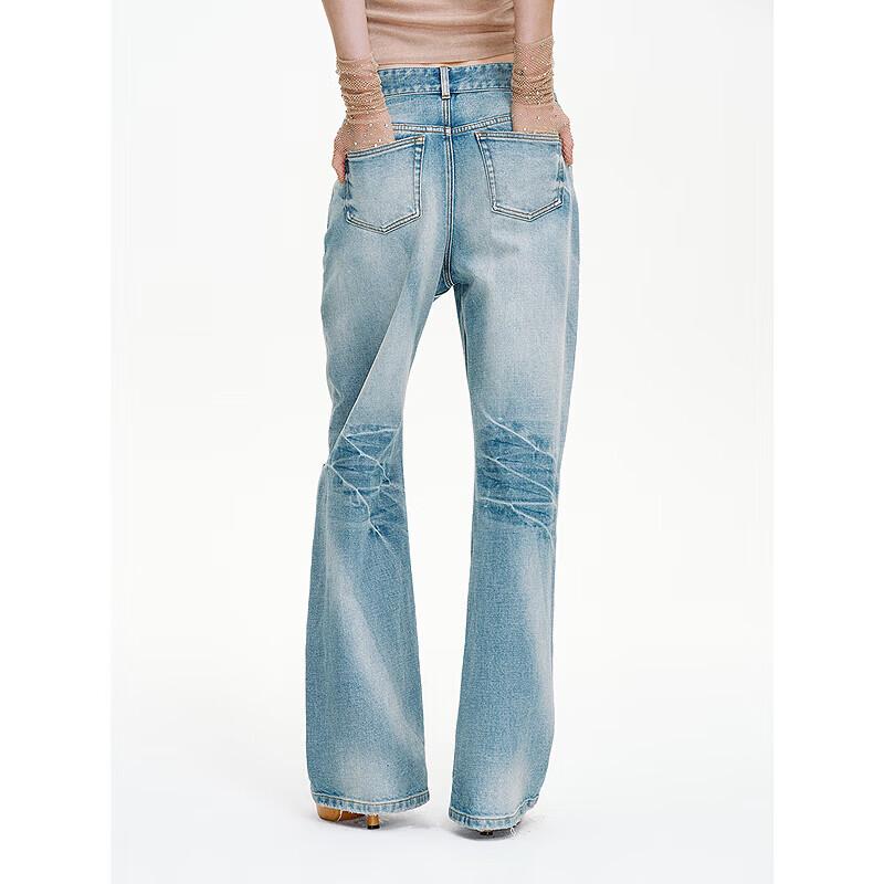 Women s Handmade Washed Micro-Flare Denim Jeans M
