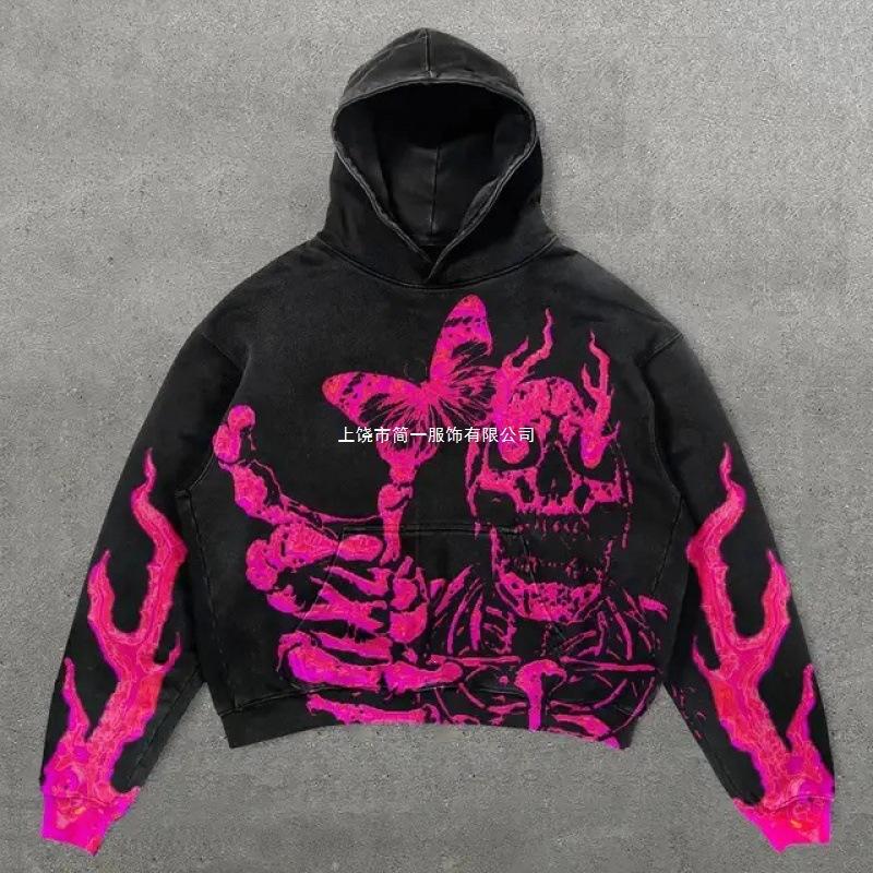 Felpa con cappuccio da uomo Street Fashion Trend Brand Teschio Stampa Digitale 3D Casual Larga