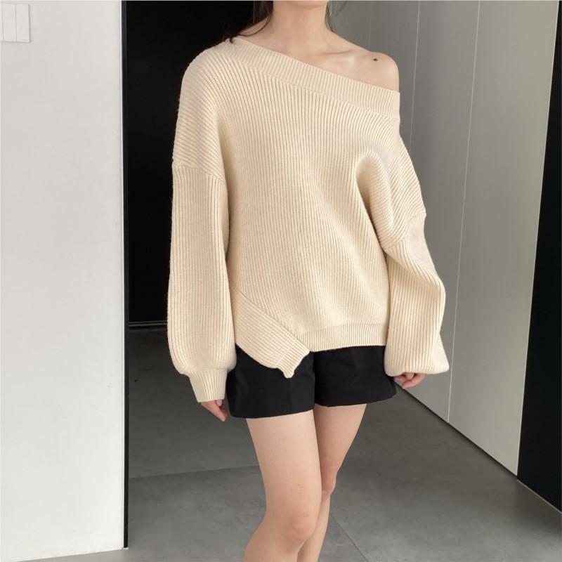 Johnature Verdickter Herbst Damen Pullover Herbst Winter Lässig Einfach Einfarbige Puffärmel Pullover