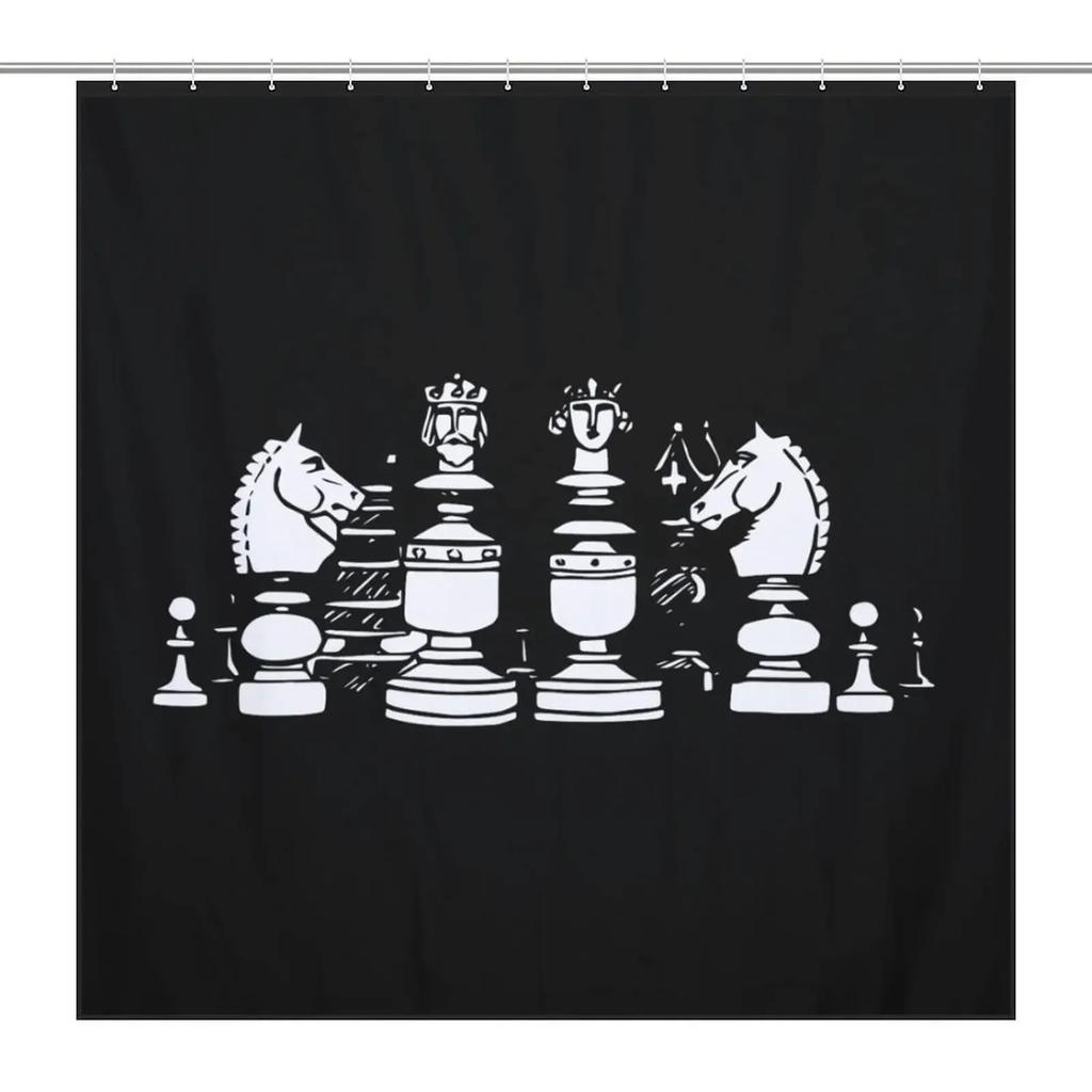 Chess Shower Curtain Horse Head International Chess Stripes Bathroom Curtains Chessboard Waterproof Board Game Bath Curtains Set