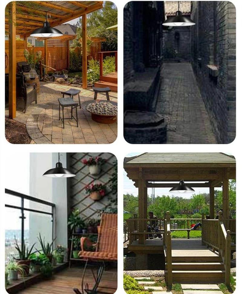 Solcelle Pendellampe Utendørs Vanntett LED-lampe Dobbelthodet Lysekrone Dekorasjoner med Fjernkontroll for Innendørs Skur Låve Rom