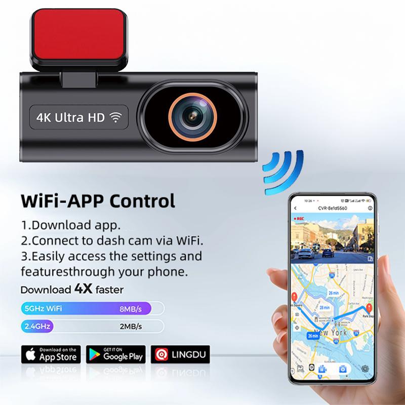 E-ACE Auto DVR WIFI GPS Unterstützung Vorne 4K Optional Hinten 1080P Dual-Objektiv Blackbox Rückfahrkamera WDR Nachtsicht G-Sensor