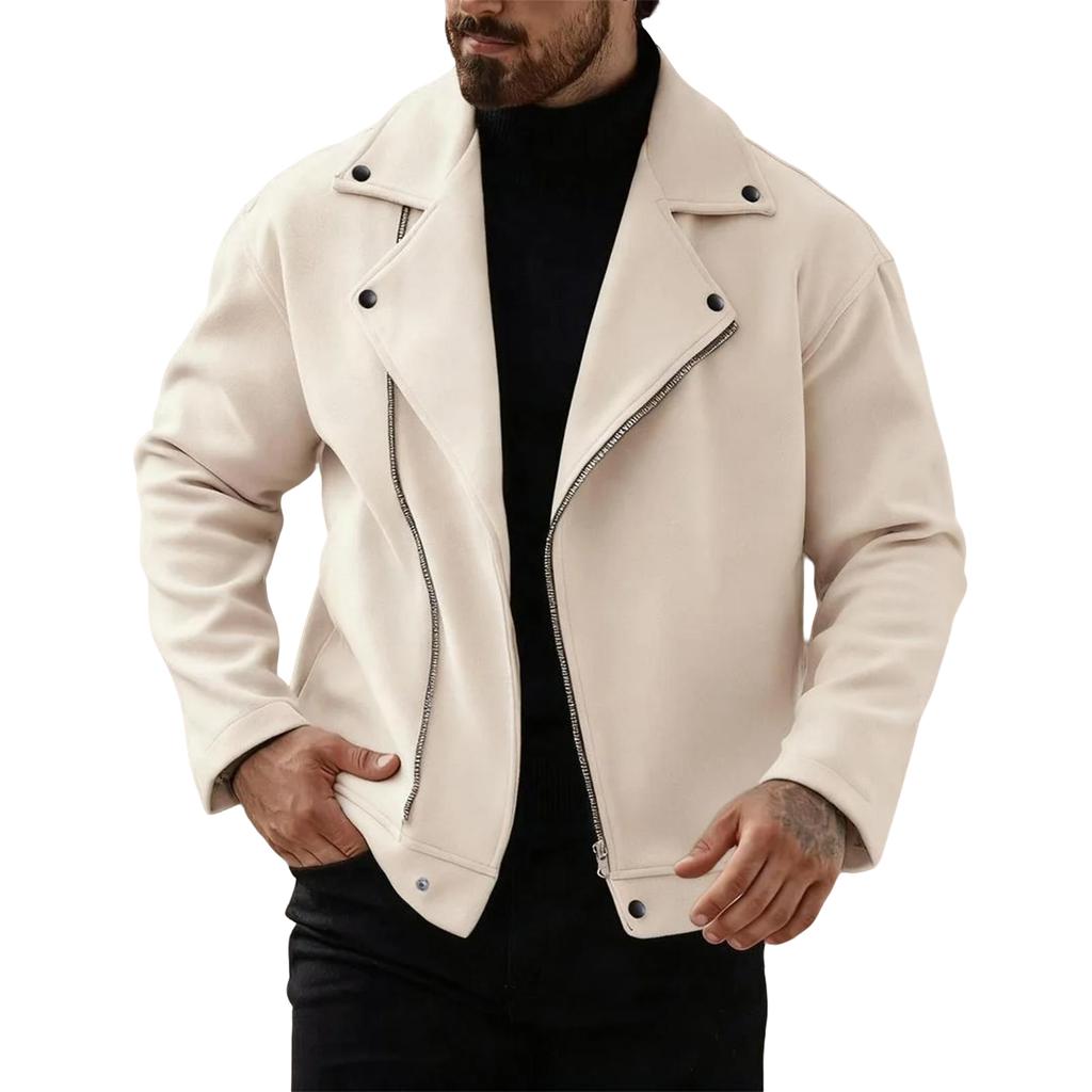 Men's Modern Motorcycle Jacket Lightweight Zip Up Long Sleeve Motorcycle Coat Slim Fit Lapel Outdoor Windbreak