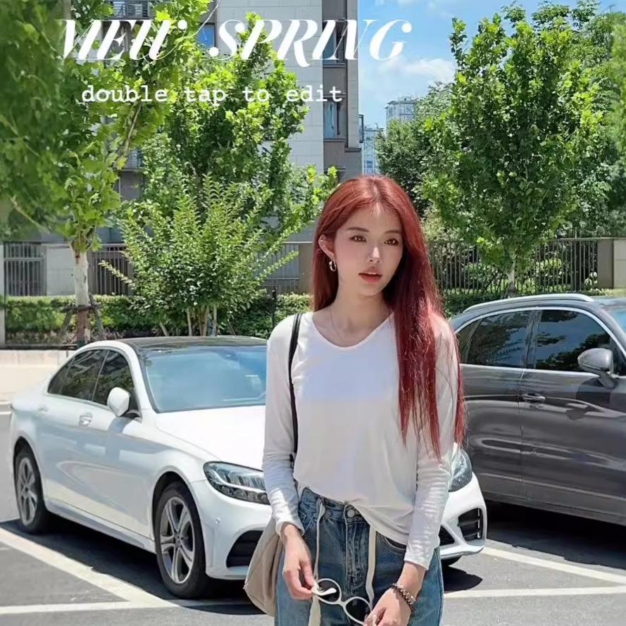 

Women s V-Neck Long-Sleeved Slim White Top: Chic Autumn/Winter Style
