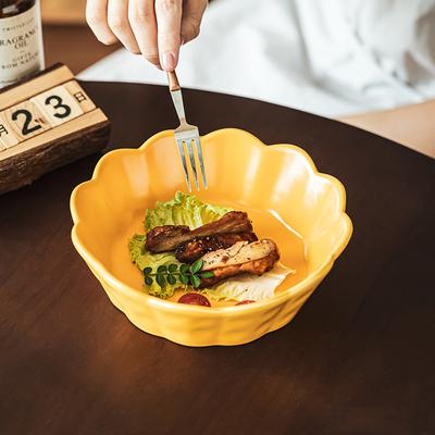 Ceramic Lace Bowl Salad Bowl Dessert Bowl Household Dish Bowl Deep Plate Breakfast Bowl Baked Rice Bowl Noodle Bowl Arrangement
