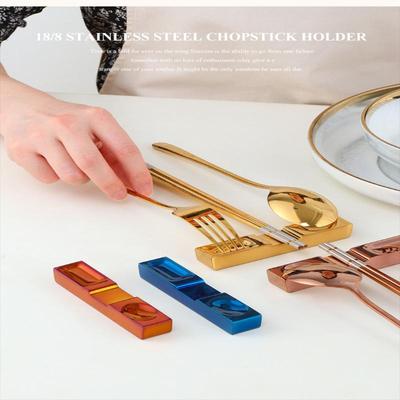 1pair Chopsticks Holder Kitchen Tableware Rack Chopstick Rest Stainless Steel Knife Fork Spoon Cutlery Holder