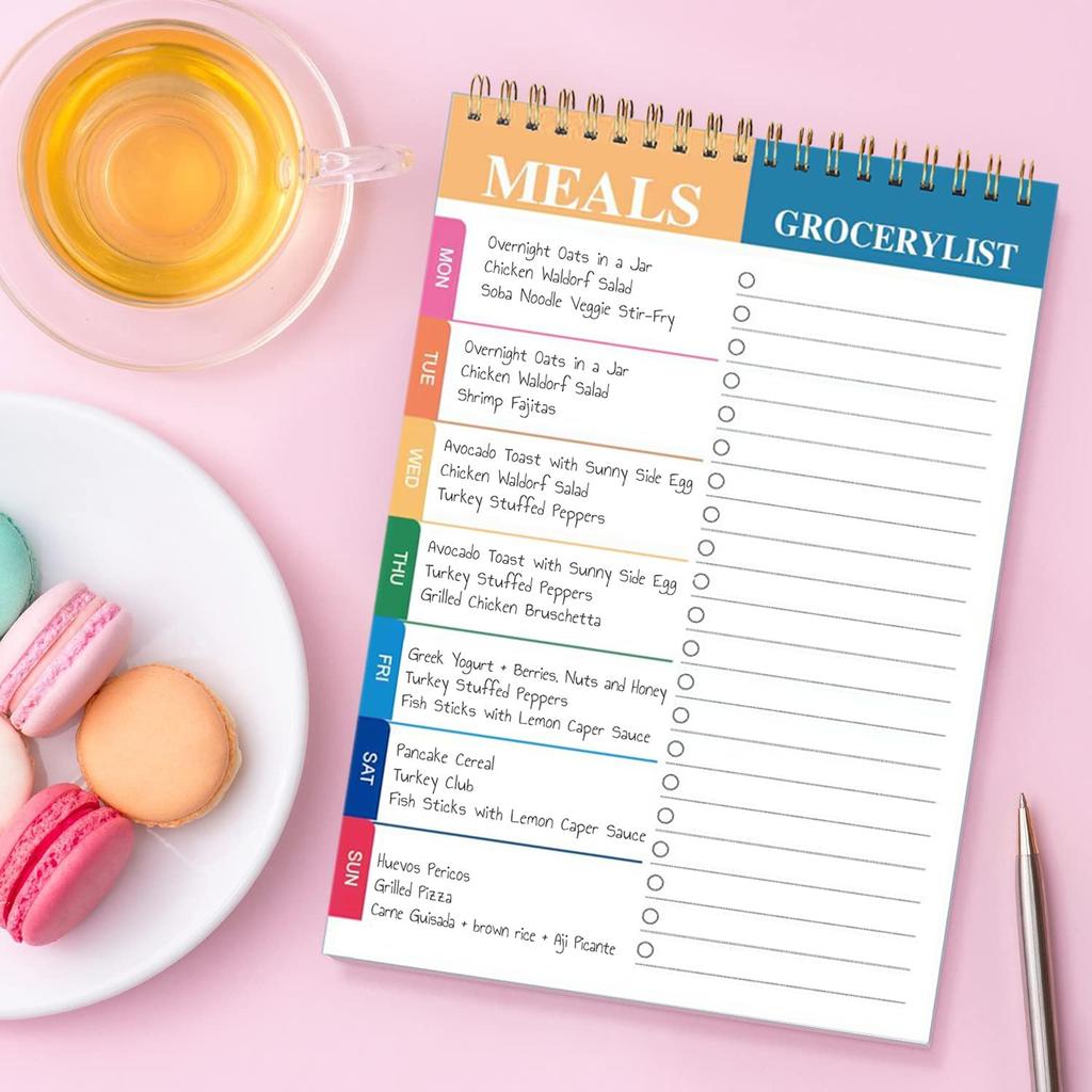 Weekly Meal Planner and Grocery List - 50 Undated Sheets Planning Pad for Organized Daily Menu, Tear-Off Notepad for Convenient Shopping