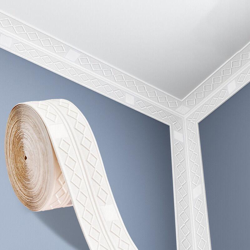 9.2M 3D Wall Trim Line Skirting Border Self Adhesive Wall Skirting Border 3D Diamond Wallpaper Waterproof Strip Home Decoration