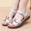 Summer New Top Leather Mom Sandals Comfortable Soft Bottom Flat Middle Aged Women's Shoes