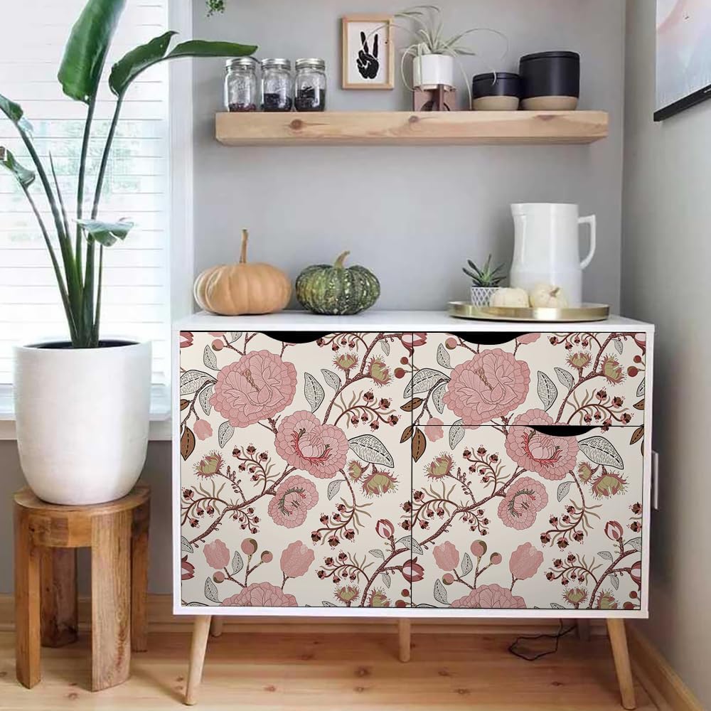 Vintage Pink Floral Peel and Stick Wallpaper Self Adhesive Wallpaper Removable Contact Paper Stick on Wall Paper for Kitchen