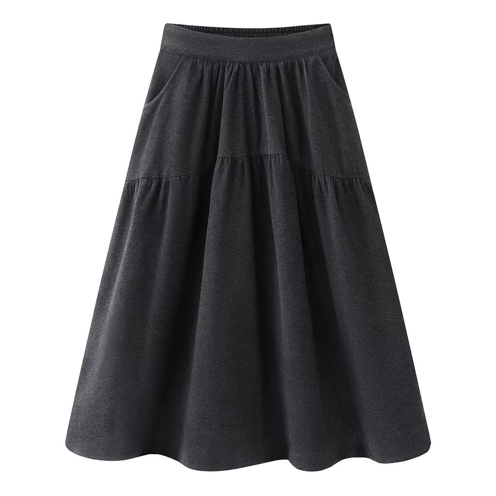 2026 Spring Soft Wool Pleated A-line Skirt for Women – Simple, Casual, Slimming Long Umbrella Design