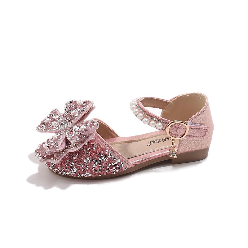 

Korean Style Baby Girl Rhinestone Princess Shoes: Spring/Summer Closed-Toe Sandals with Bow Knot Size 24 / Length 15cm рожевий