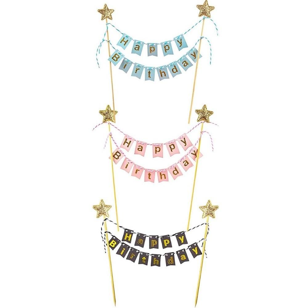 DIY Boys Girls Bunting Gold Stars Banner Party Supplies Cake Flags Cake Topper Baking Decoration